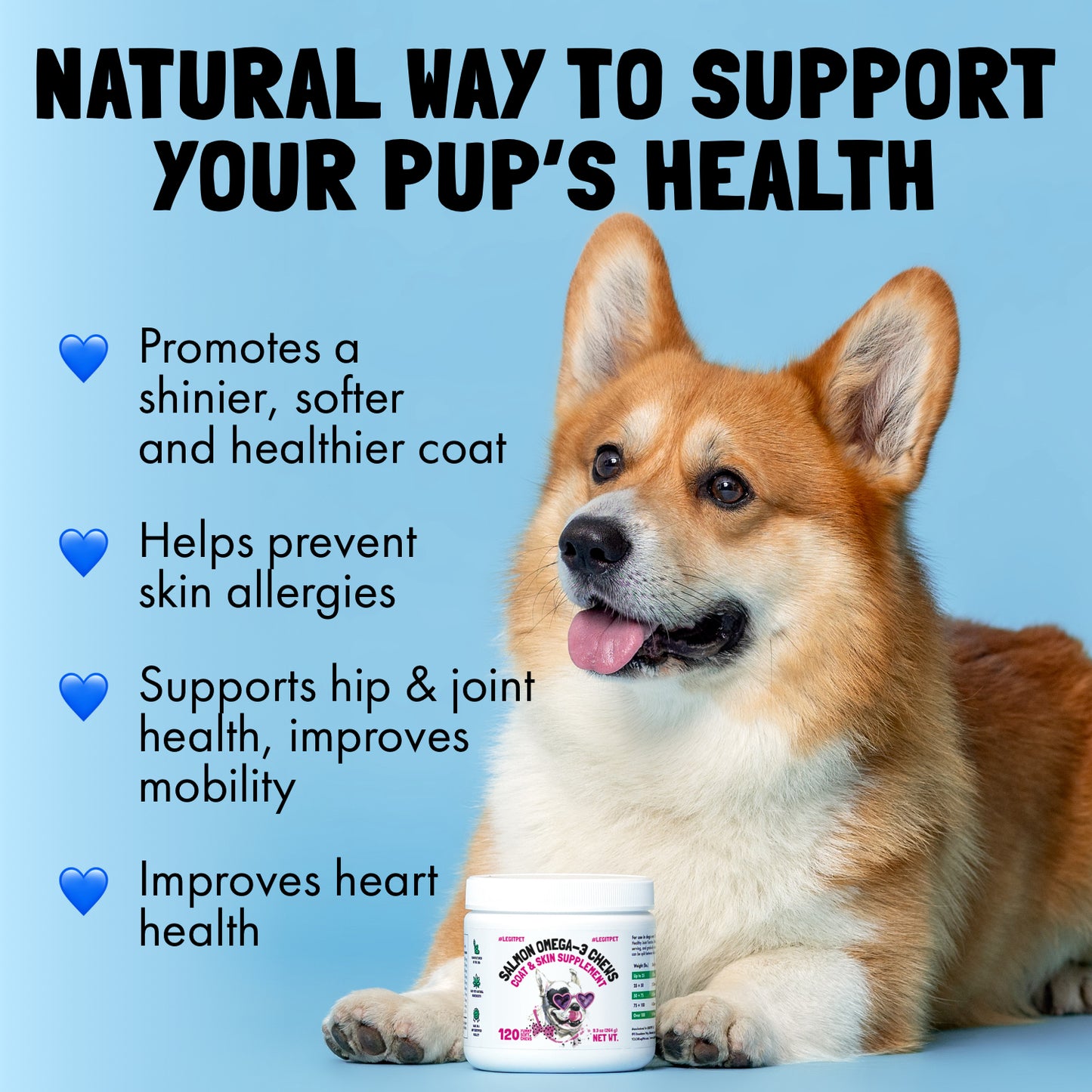 Omega 3 Alaskan Salmon Oil Treats for Dogs Fish Oil Chew Supplement Skin and Coat Allergy and Itch Relief Hip & Joint Health Brain