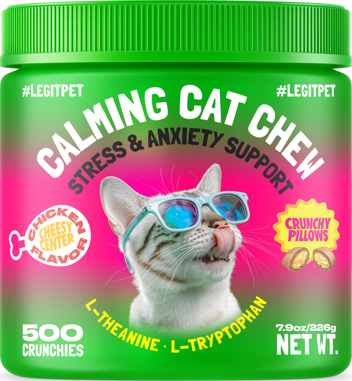 Calming Crunchy Chews for Cats with L-Theanine & L-Tryptophan, 500 treats