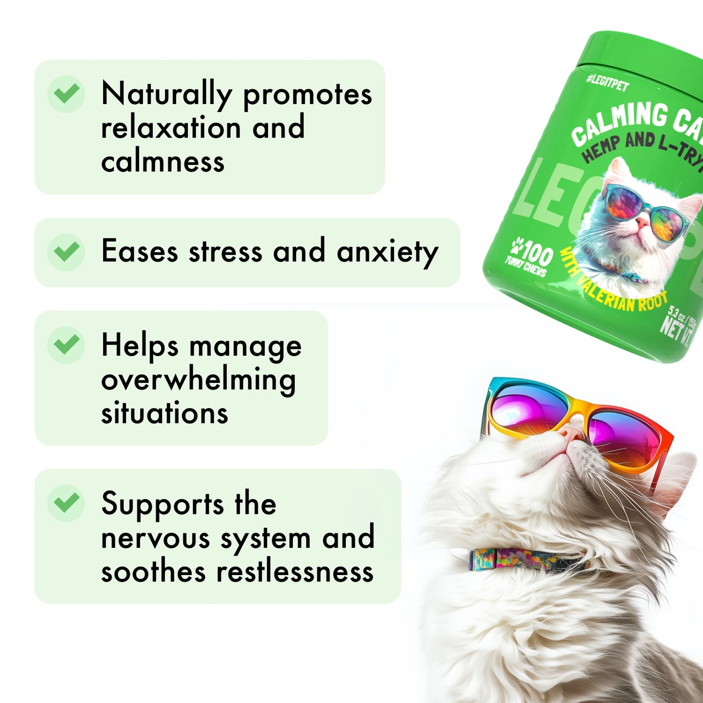 Calming cat treats with L-tryptophan & Valerian root
