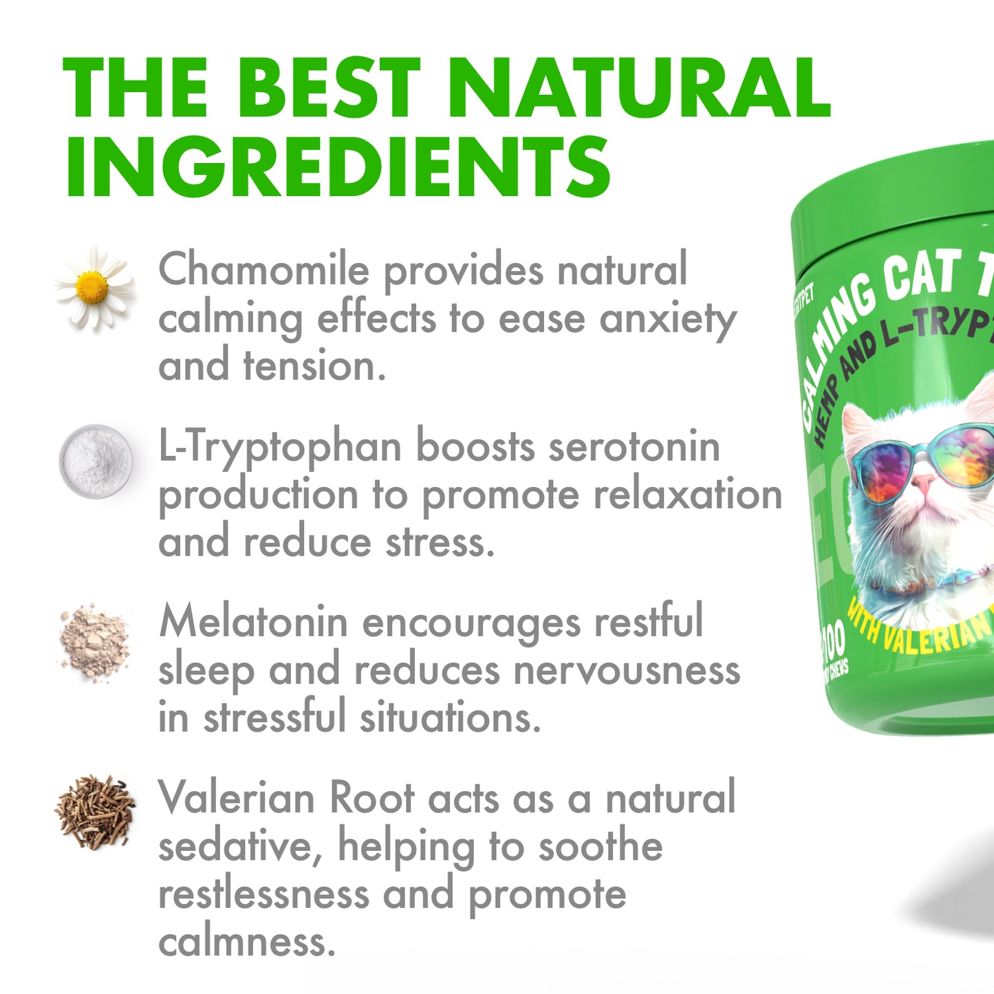 Calming cat treats with L-tryptophan & Valerian root