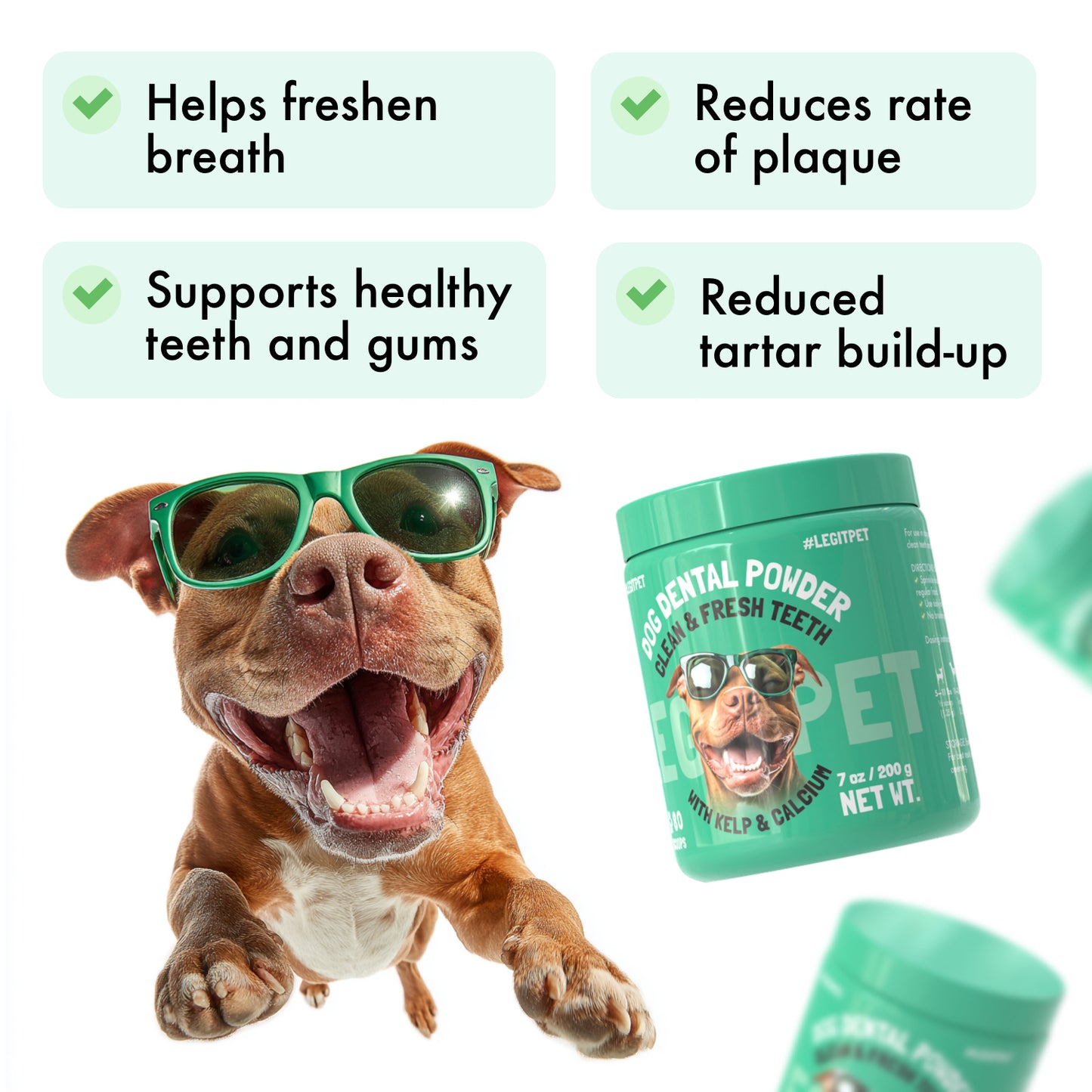 Dog Dental Powder Clean & Fresh Teeth with Kelp & Calcium 80 Scoops