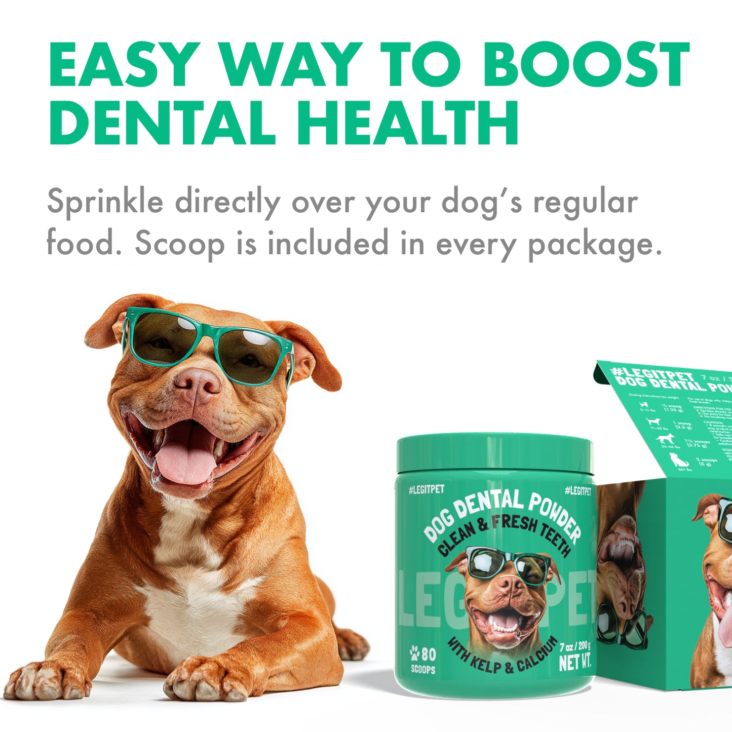 Dog Dental Powder Clean & Fresh Teeth with Kelp & Calcium 80 Scoops