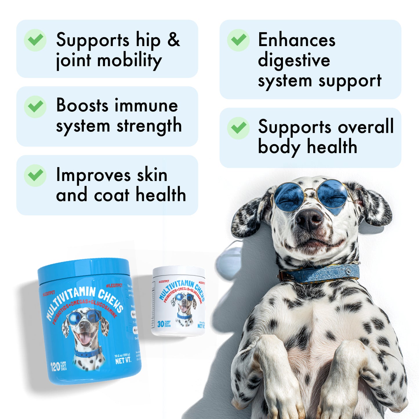 Multivitamin Chews w/Glucosamine Chondroitin, Probiotics Digestive Enzymes and Omegas