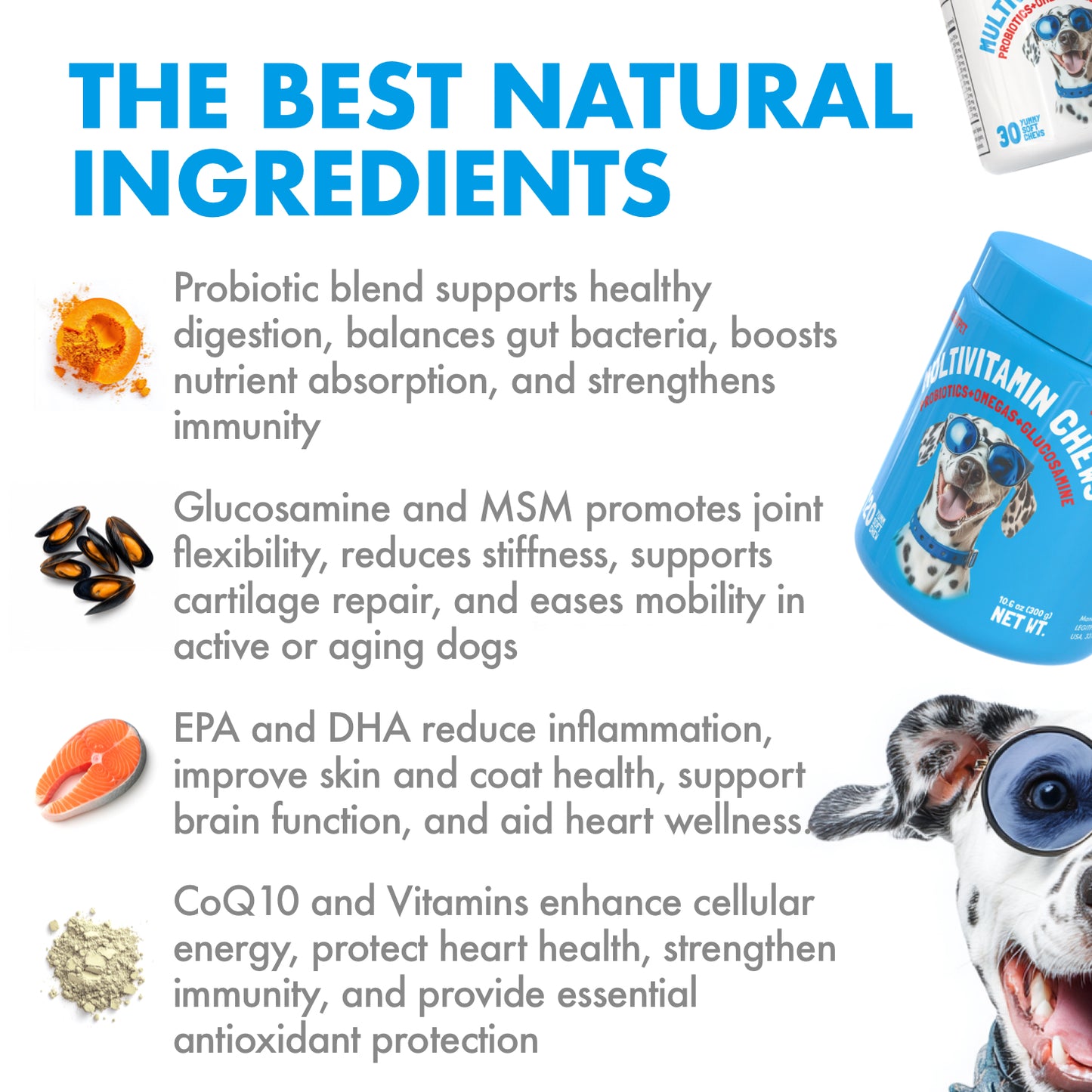 Multivitamin Chews w/Glucosamine Chondroitin, Probiotics Digestive Enzymes and Omegas