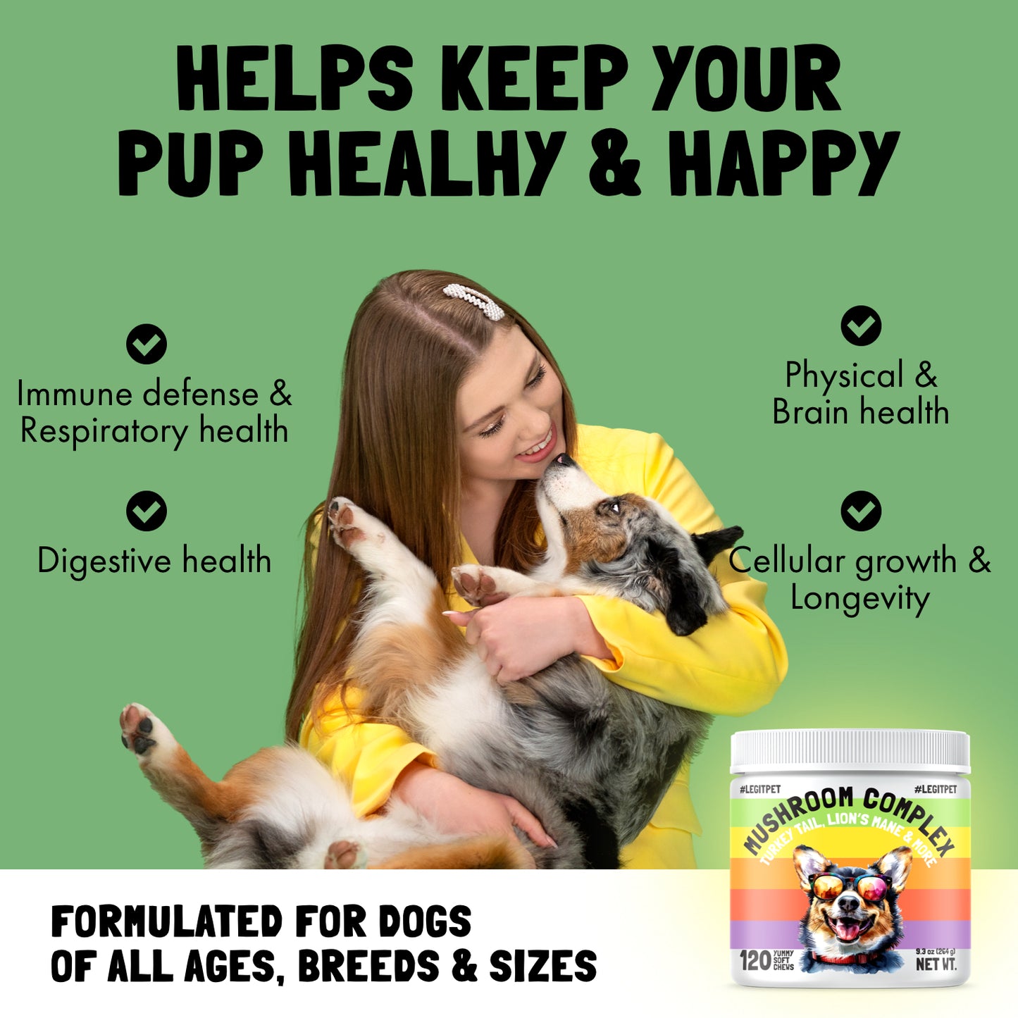 Mushroom Complex Treats for Dogs with Reishi Shiitake and Turkey Tail Mushrooms