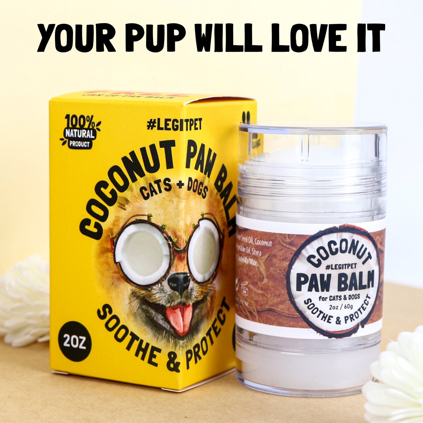 Dog Paw Balm Stick with coconut oil, shea butter & beeswax