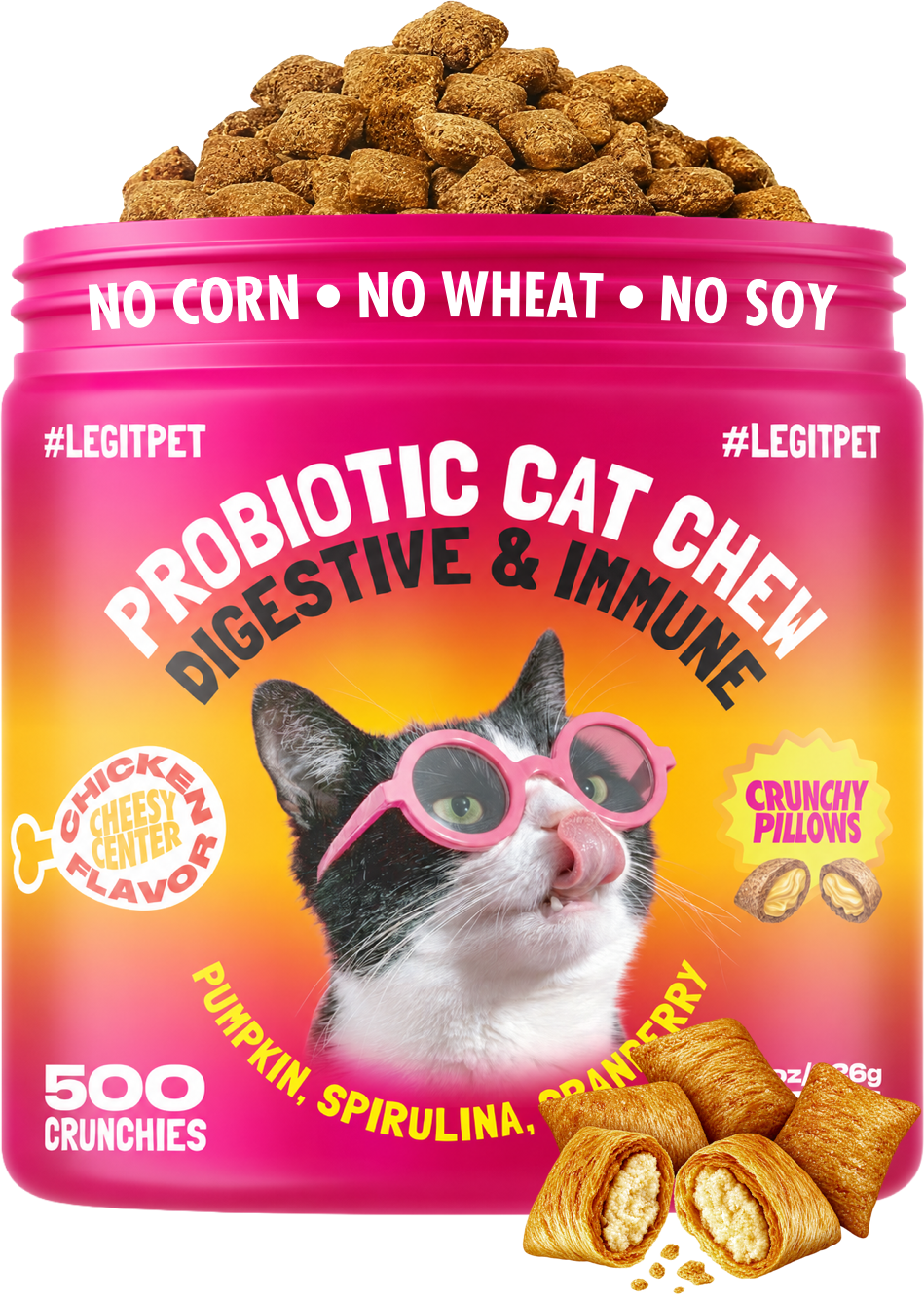 Probiotic Cat Chews for Digestive & Gut Health Daily Supports, Chicken Flavor, 500 Chews