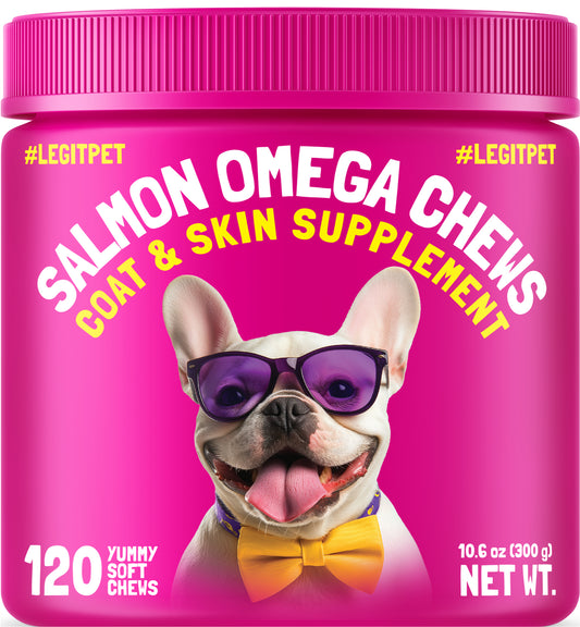 Omega 3 Alaskan Salmon Oil Treats for Dogs Fish Oil Chew Supplement Skin and Coat Allergy and Itch Relief Hip & Joint Health Brain