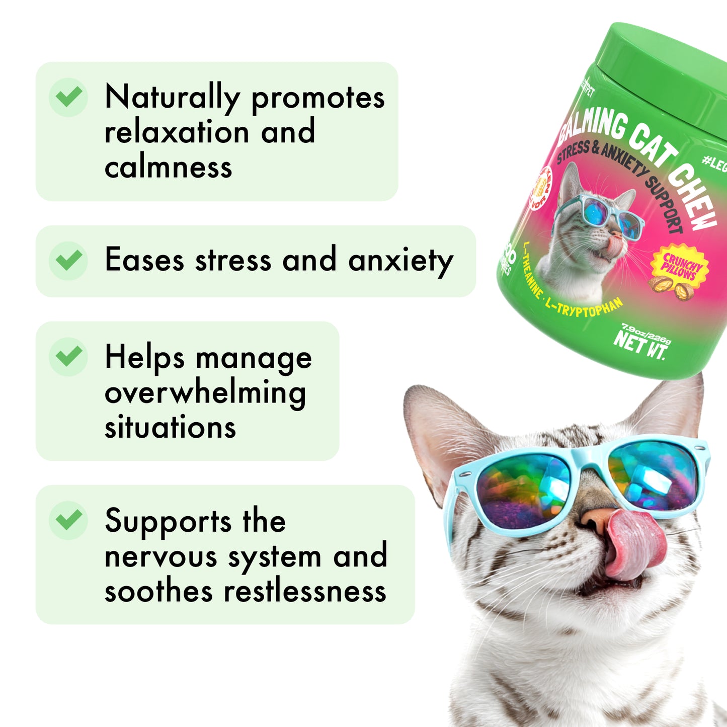 Calming Crunchy Chews for Cats with L-Theanine & L-Tryptophan, 500 treats