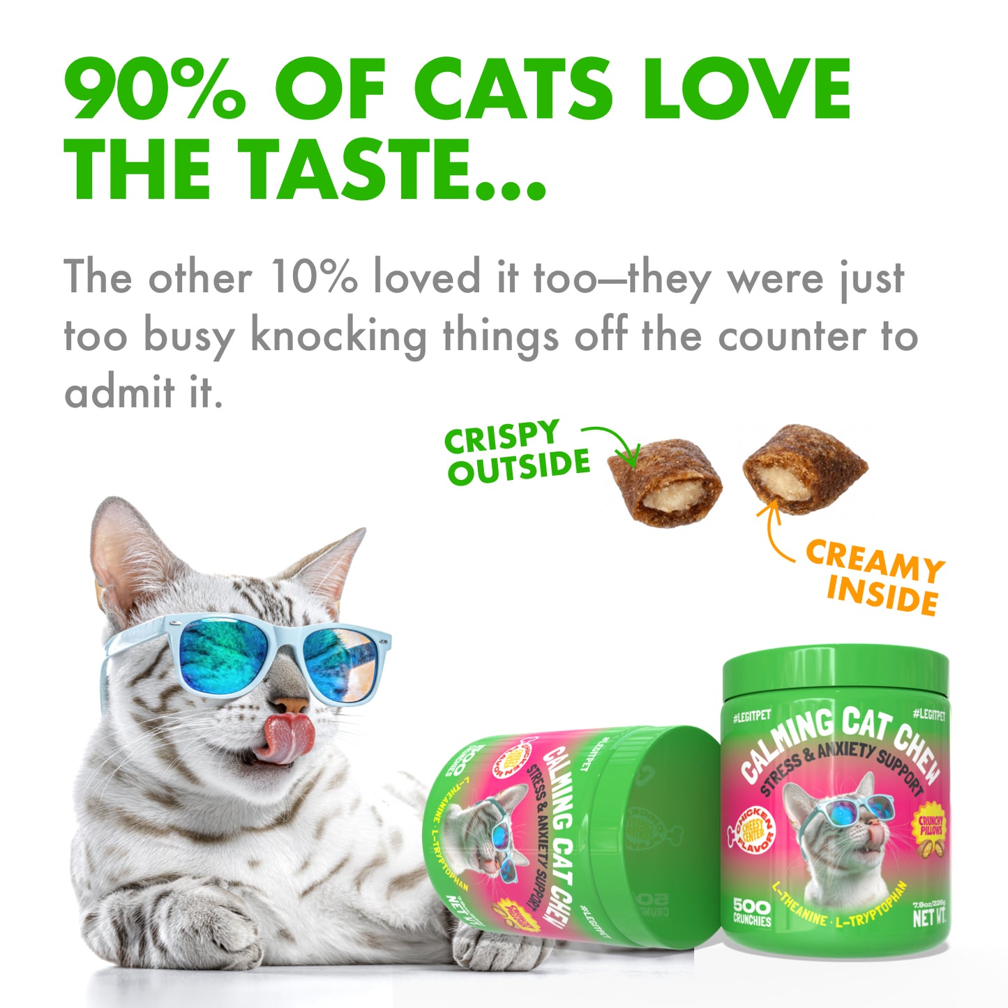 Calming Crunchy Chews for Cats with L-Theanine & L-Tryptophan, 500 treats