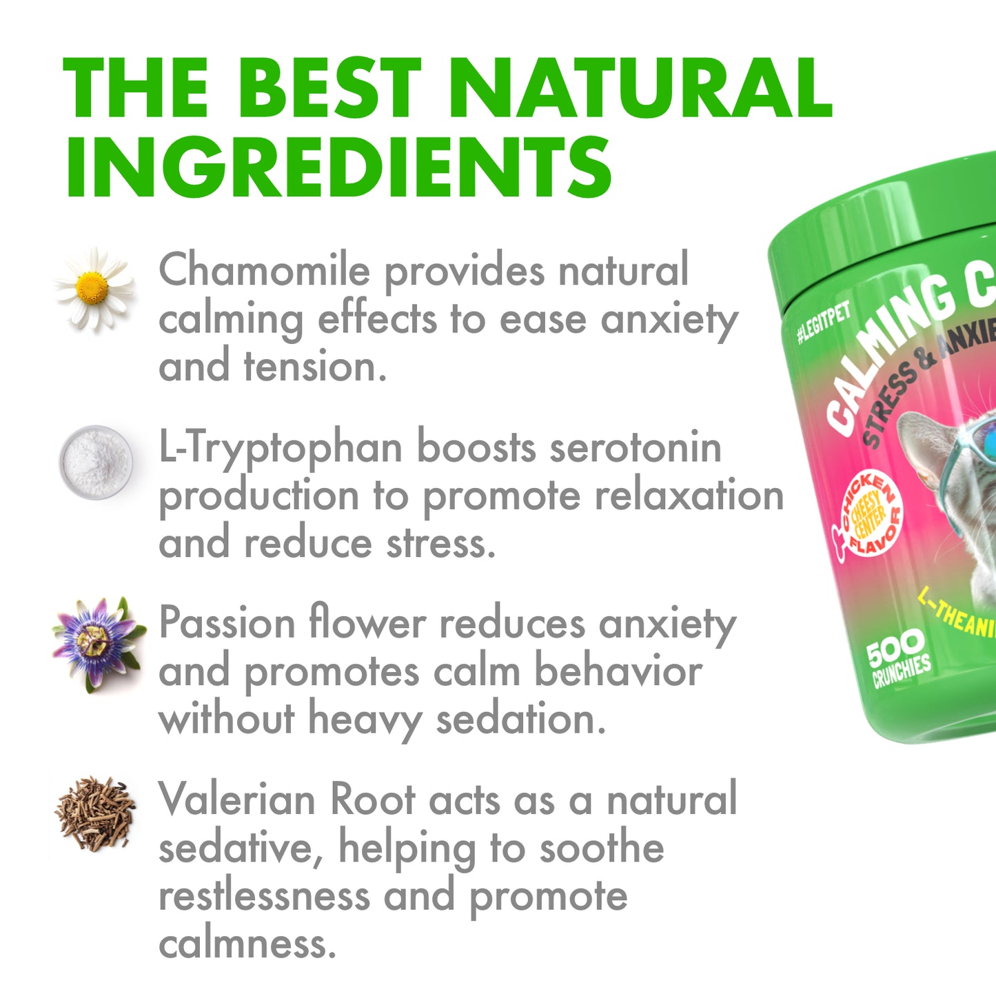 Calming Crunchy Chews for Cats with L-Theanine & L-Tryptophan, 500 treats