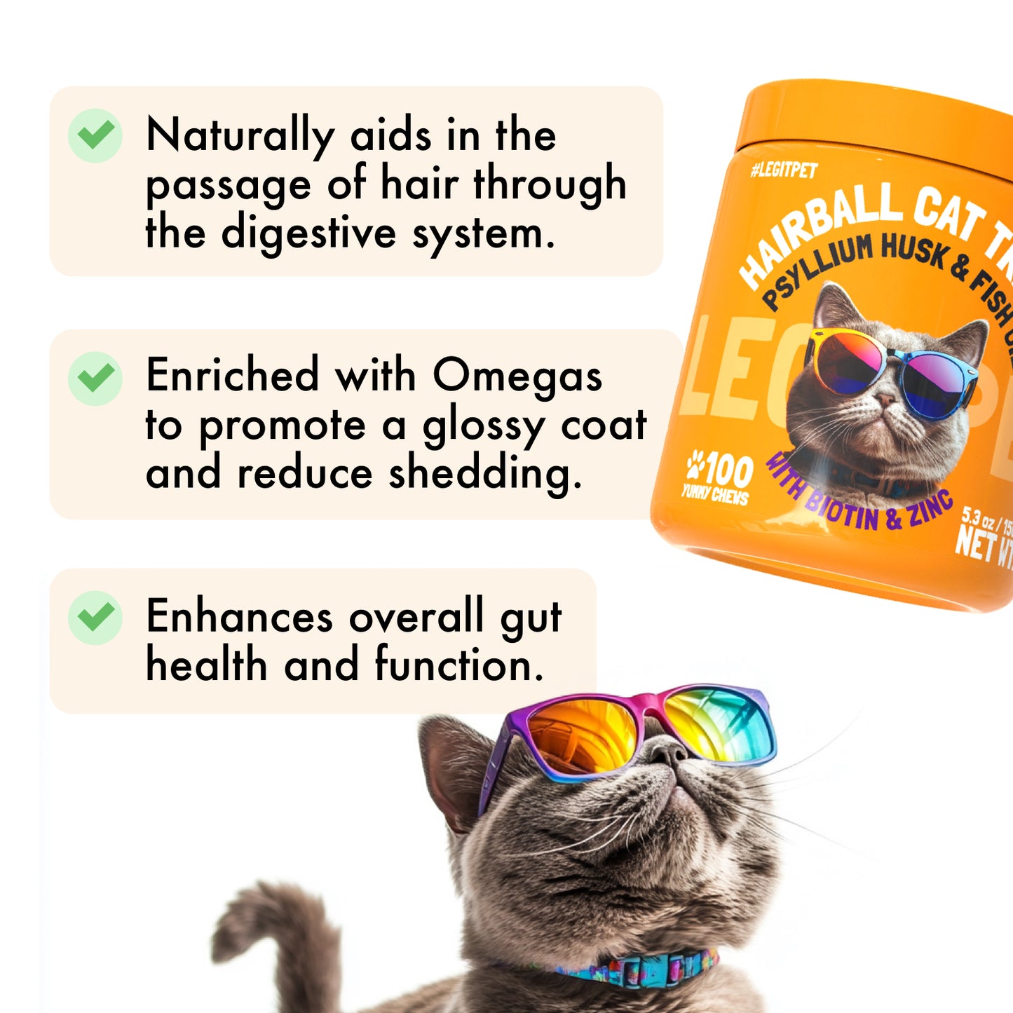 Hairball cat treats with Psyllium Husk & Fish oil