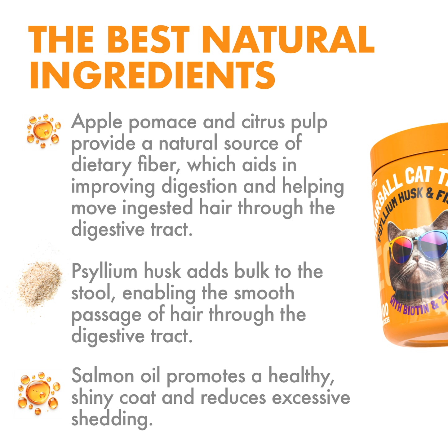 Hairball cat treats with Psyllium Husk & Fish oil