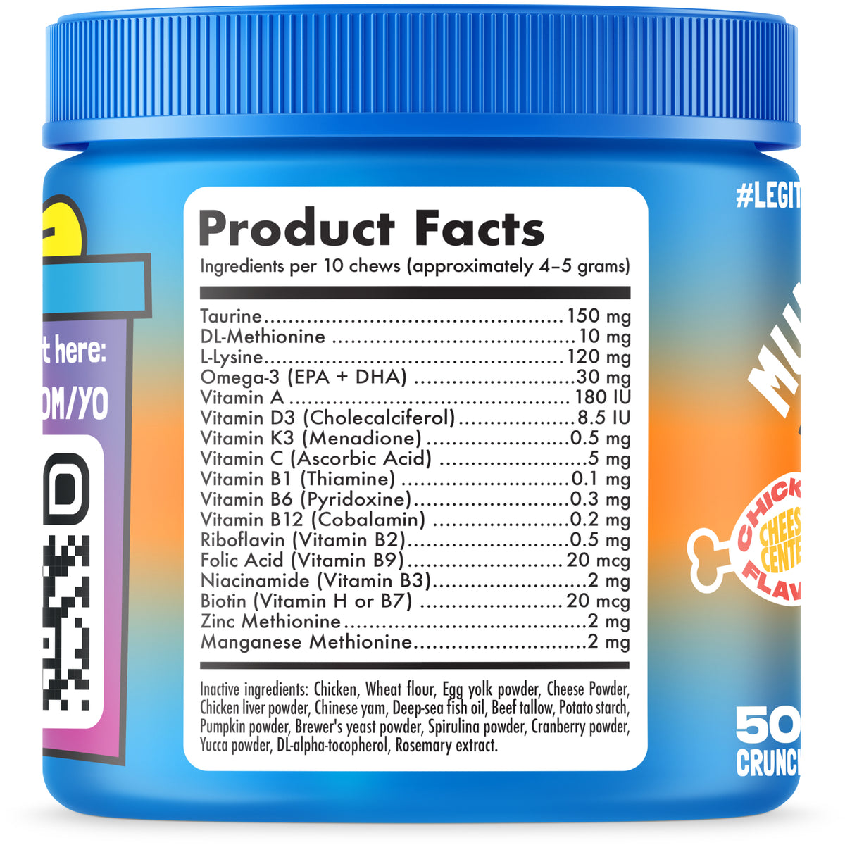 Multivitamin Cat  Crunchy Treats Daily Vitamins with Taurine, Omega 3 & L-Lysine, Chicken Flavor, 500 Crunchy Pillows