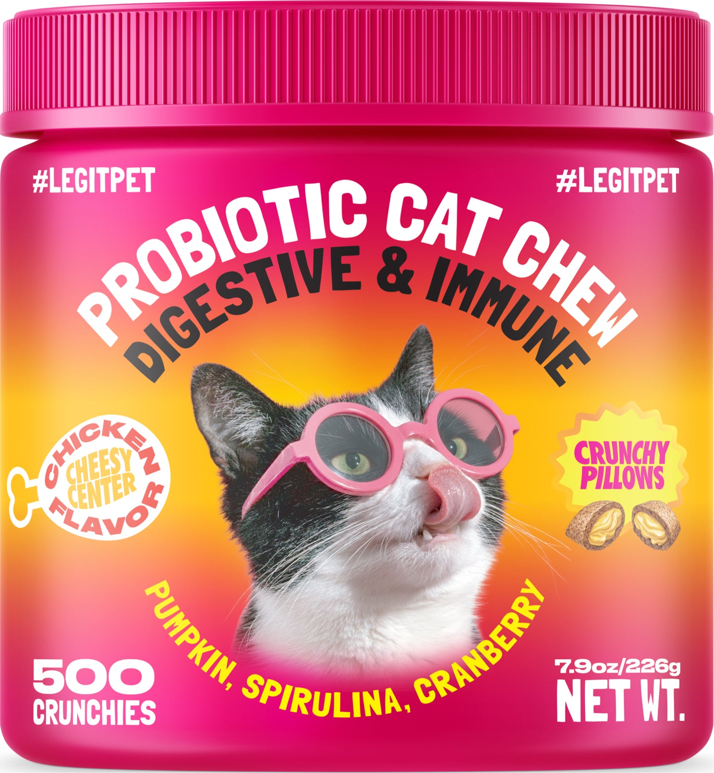 Probiotic Cat Chews for Digestive & Gut Health Daily Supports, Chicken Flavor, 500 Chews