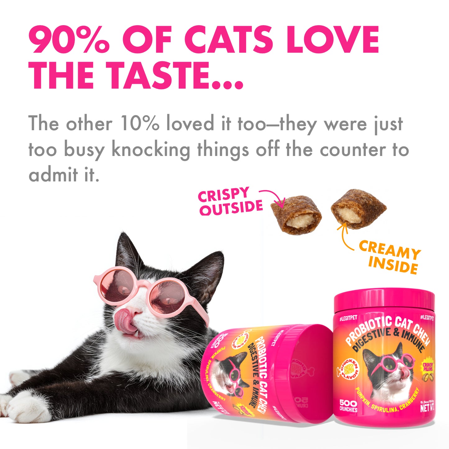 Probiotic Cat Chews for Digestive & Gut Health Daily Supports, Chicken Flavor, 500 Chews