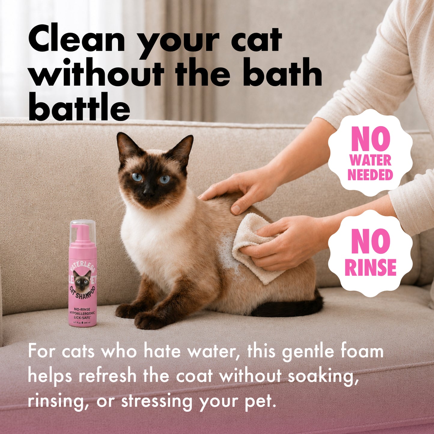 Waterless Cat Shampoo, Lick-Safe Formula, Helps Neutralize Odors & Refresh Coat Between Baths, 6.7 oz