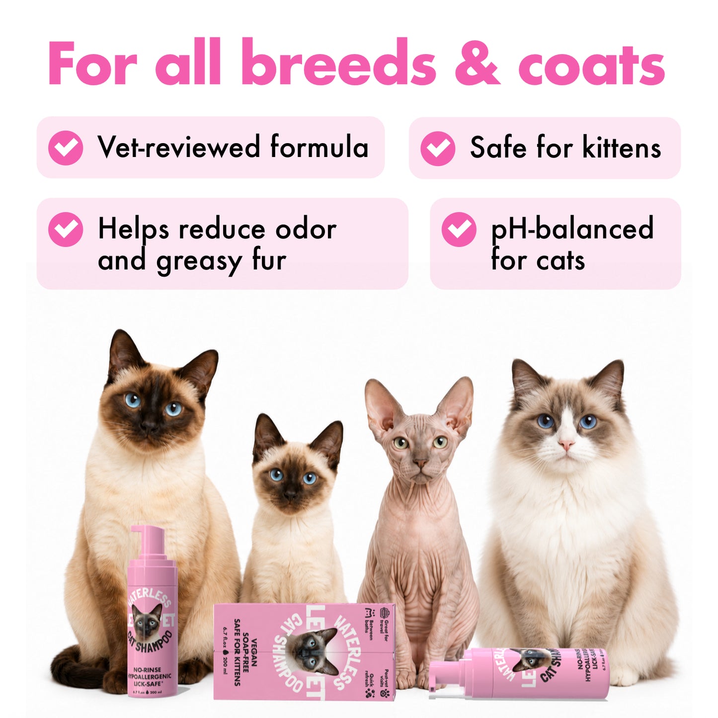 Waterless Cat Shampoo, Lick-Safe Formula, Helps Neutralize Odors & Refresh Coat Between Baths, 6.7 oz