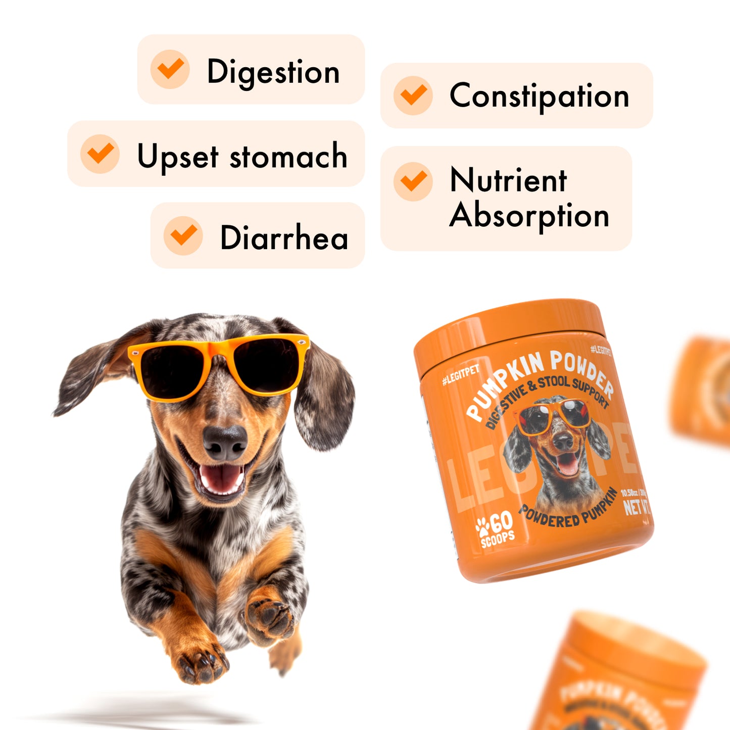 Pumpkin Powder for Dogs Digestive & Stool Support , Gut Health & Regular Digestion, 60 Scoops