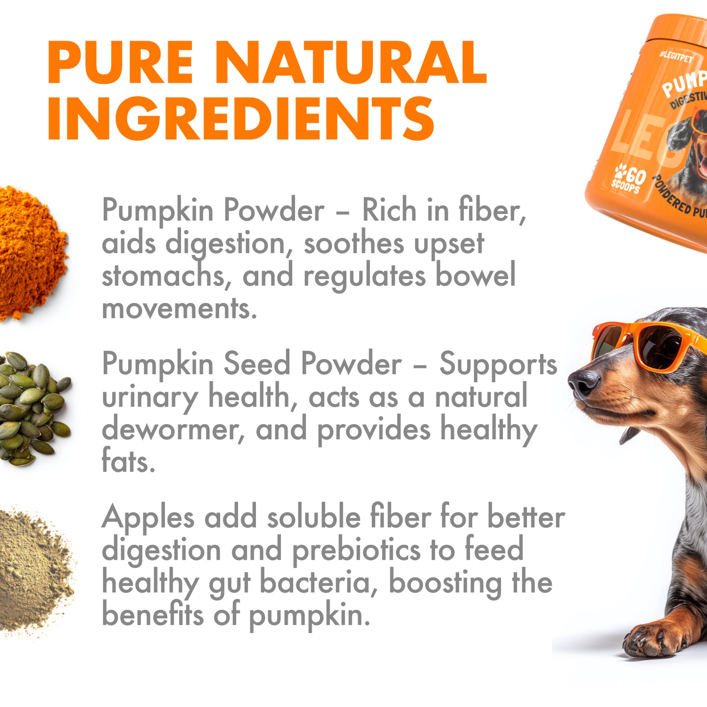 Pumpkin Powder for Dogs Digestive & Stool Support , Gut Health & Regular Digestion, 60 Scoops