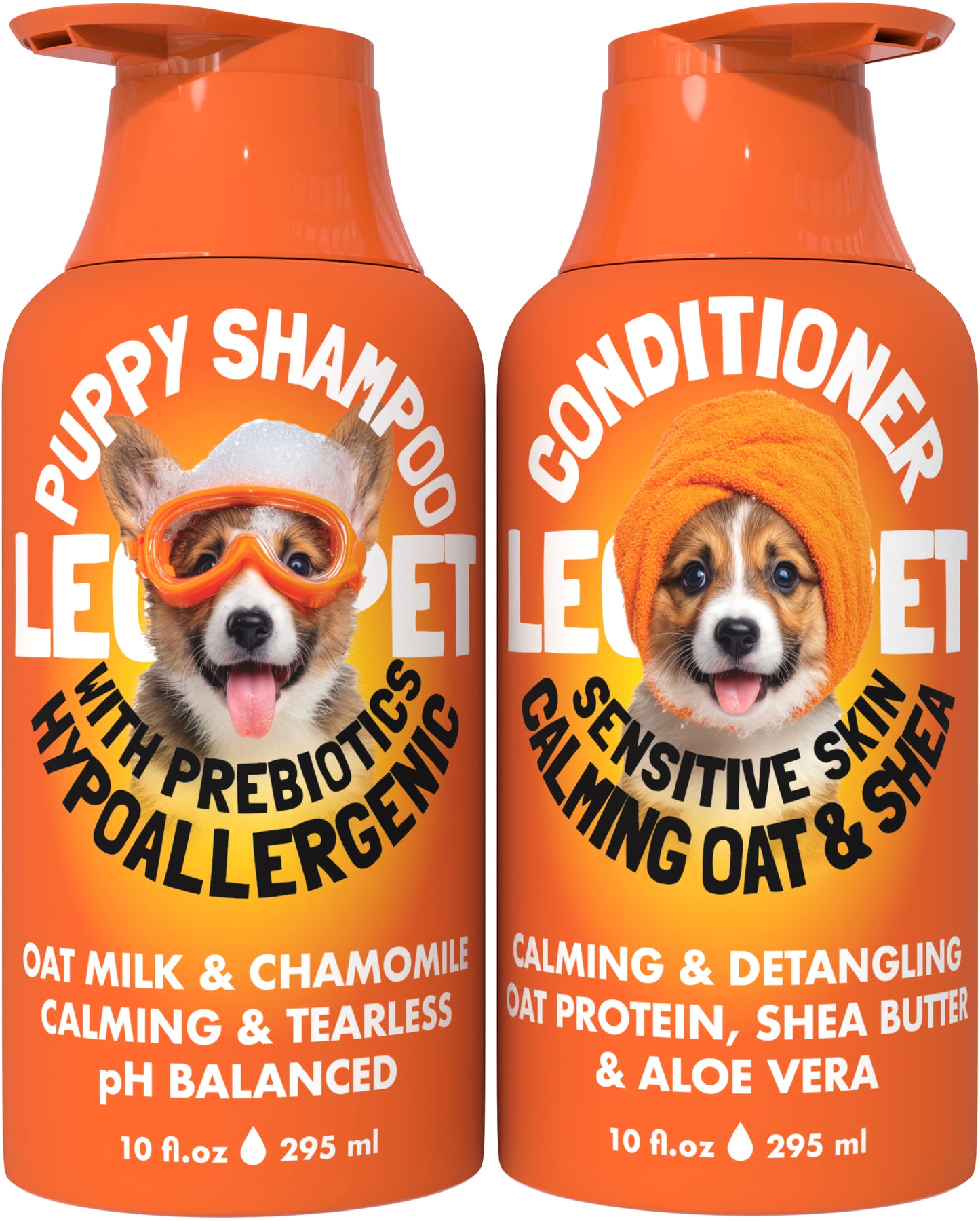 Puppy Shampoo and Conditioner Set Hypoallergenic, Tearless, pH Balanced with Oat Milk, Chamomile & Prebiotics for Sensitive Skin, Sulfate Free, Paraben Free 2×10 fl oz