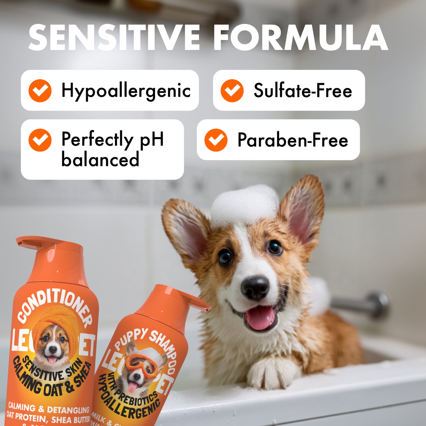 Puppy Shampoo and Conditioner Set Hypoallergenic, Tearless, pH Balanced with Oat Milk, Chamomile & Prebiotics for Sensitive Skin, Sulfate Free, Paraben Free 2×10 fl oz