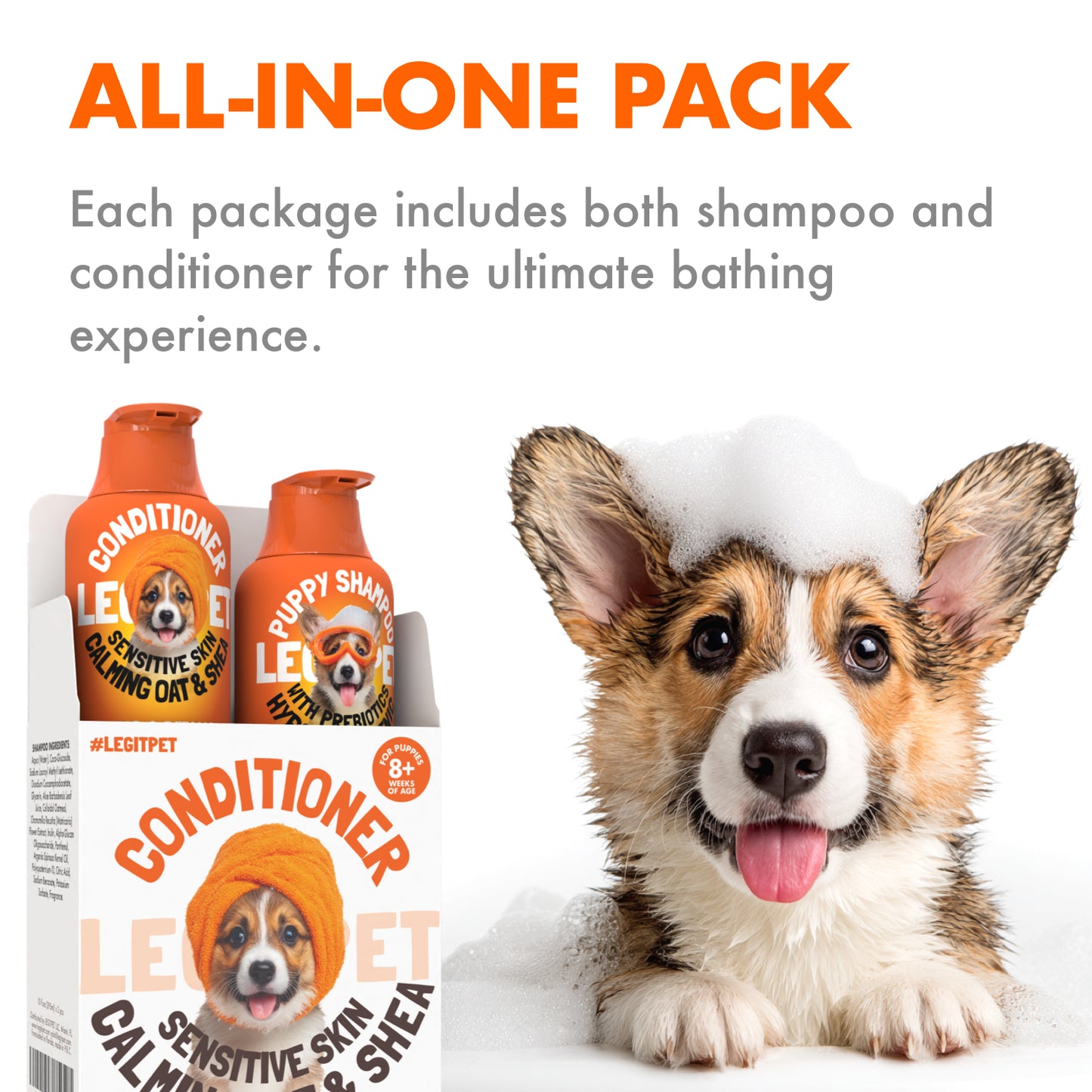 Puppy Shampoo and Conditioner Set Hypoallergenic, Tearless, pH Balanced with Oat Milk, Chamomile & Prebiotics for Sensitive Skin, Sulfate Free, Paraben Free 2×10 fl oz