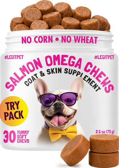 Omega 3 Alaskan Salmon Oil Treats for Dogs Fish Oil Chew Supplement Skin and Coat Allergy and Itch Relief Hip & Joint Health Brain